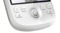 Botoẽs do HTC Magic: home, menu, back, search, verdinho e vermelinho, além do track ball